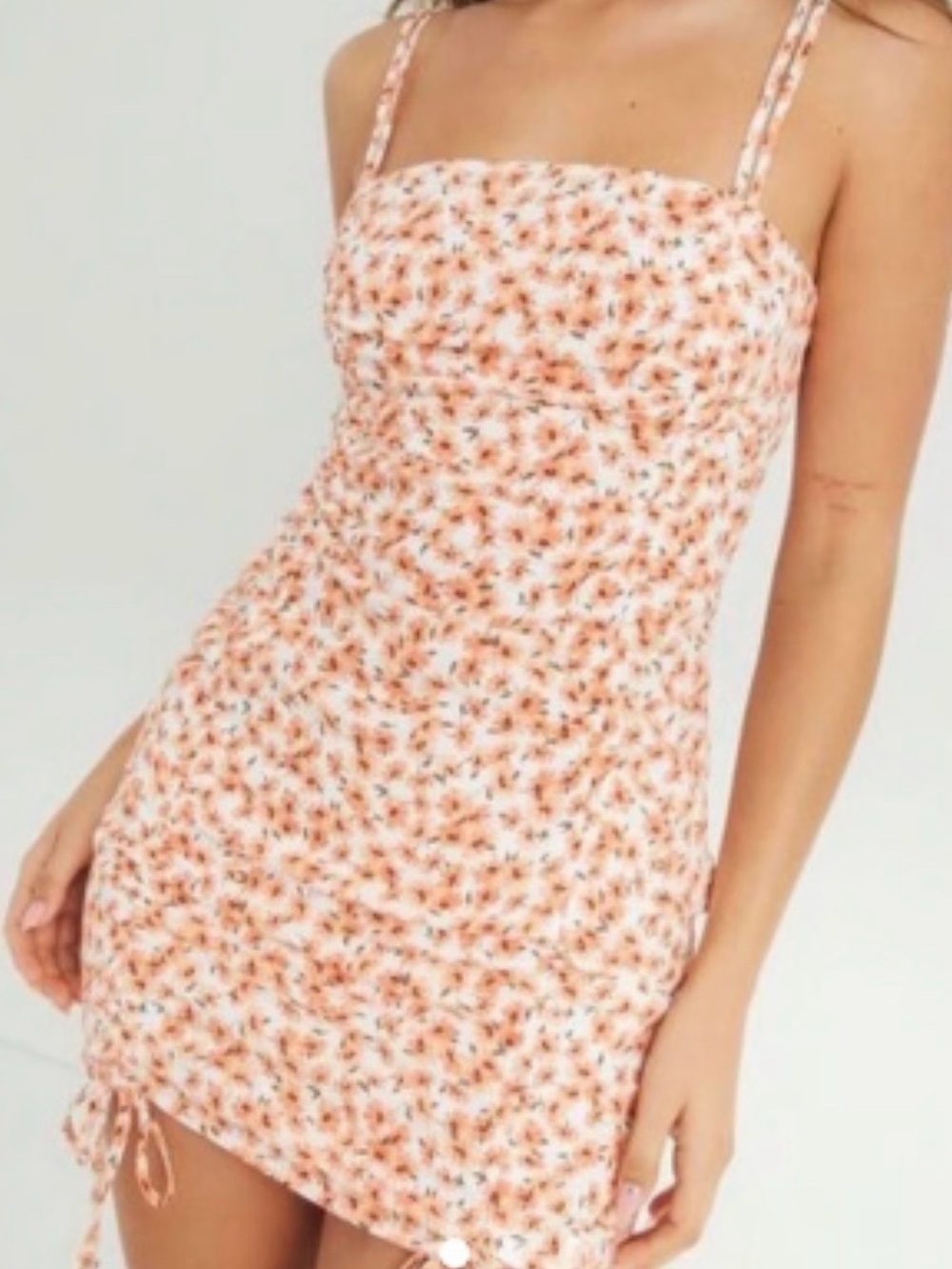 Garage Scrunch Mini Floral Dress Orange White Smocked Back Size Small